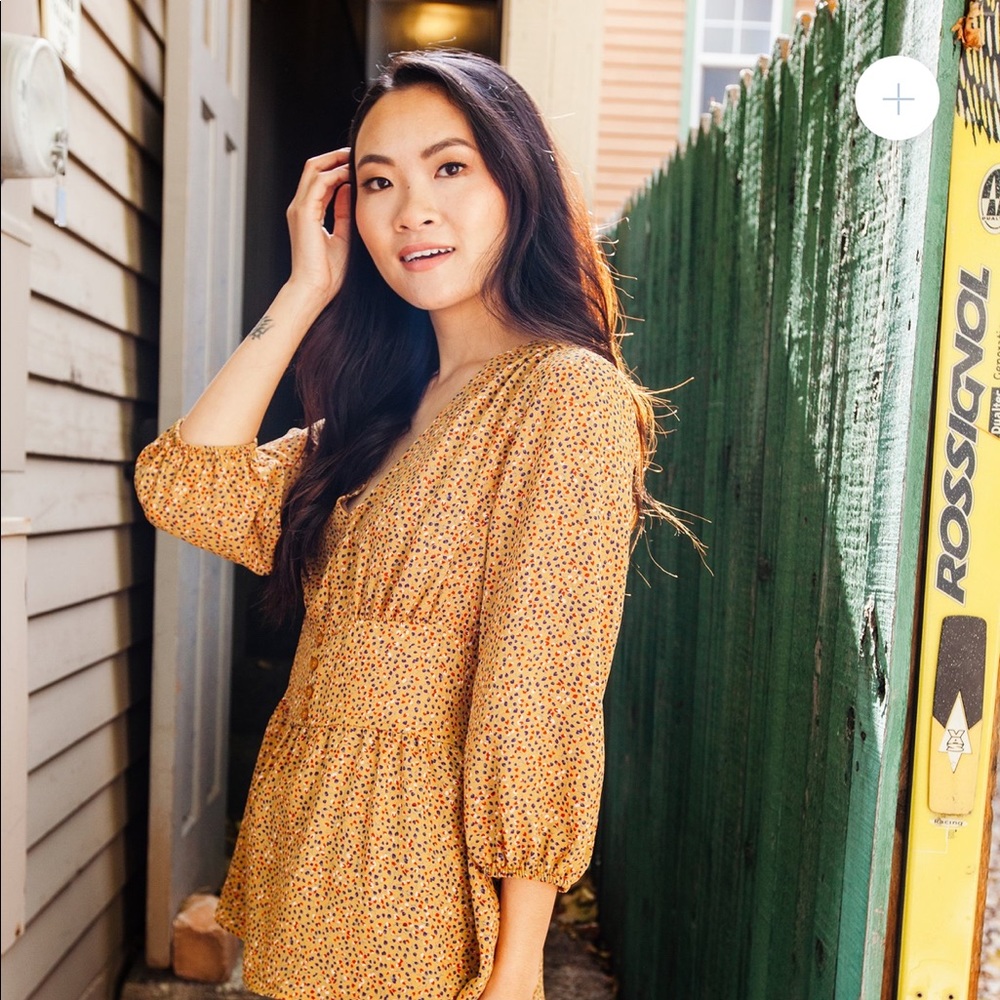 ARRIVED 🎉 Mustard Floral Button Blouse Shirt - Picture 2 of 3